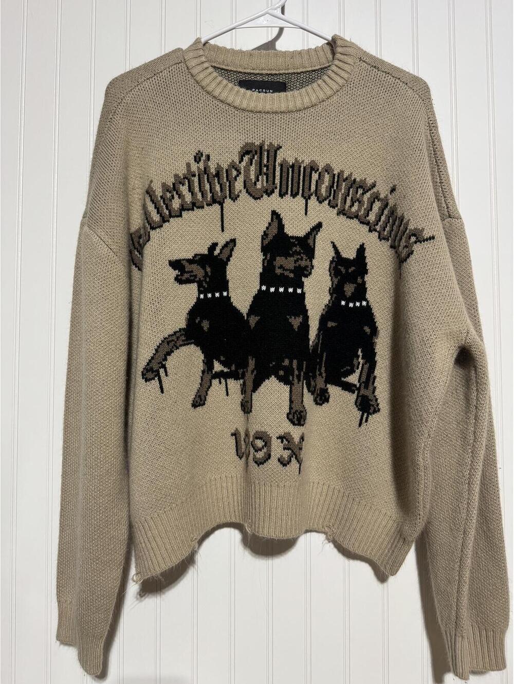 PACSUN Collective Unconscious Doberman Cropped Knit Sweater Tan Size M